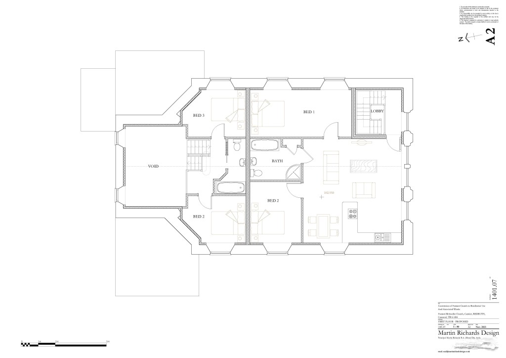 Lot: 133 - FORMER METHODIST CHURCH WITH PLANNING FOR RESIDENTIAL DEVELOPMENT - Proposed first floor layout plan